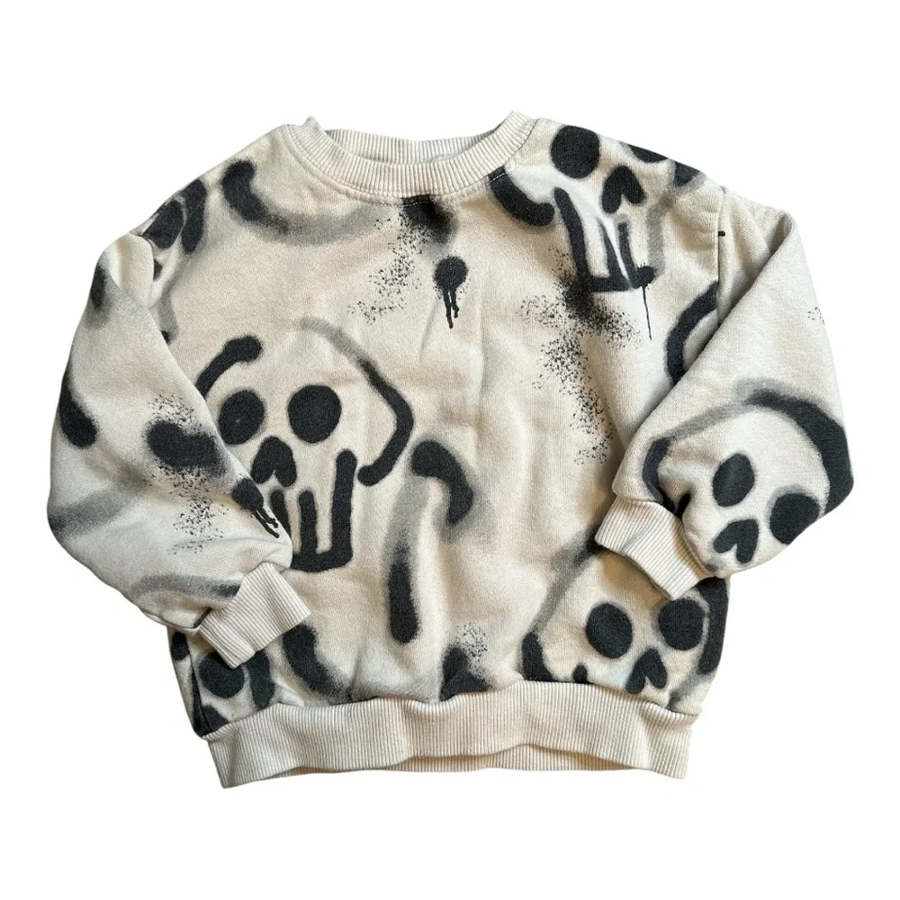 Zara Skull Sweatshirt in Black and Cream - Picture 1 of 2